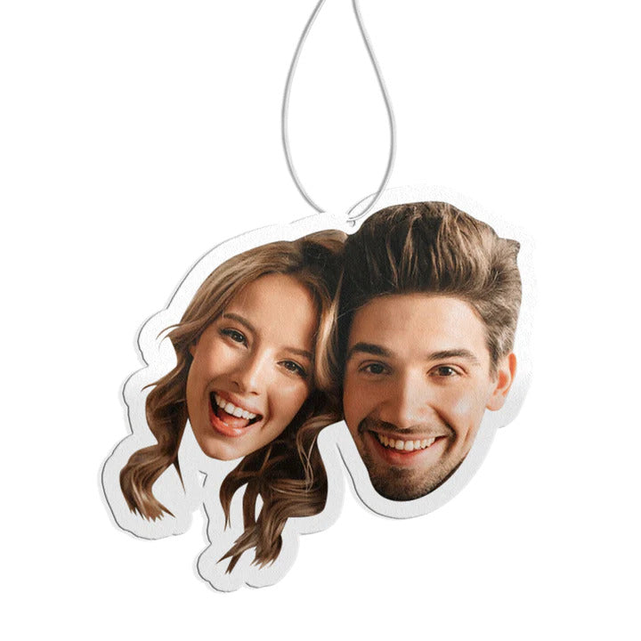 Personalised couples car air freshener with two faces